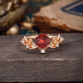 Nature-Inspired 4-Prong Round Natural Garnet Engagement Ring